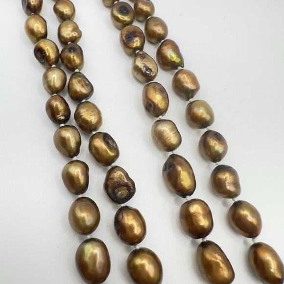 Natural 4mm Copper Genuine Baroque Pearl Necklace 46" Hand Knotted No Clasp QVC - Picture 7 of 10